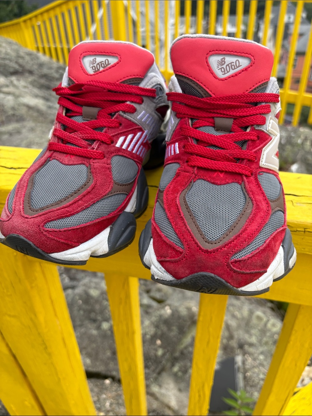 New Balance Kids Red and Gray 9060 Sneaker Pair